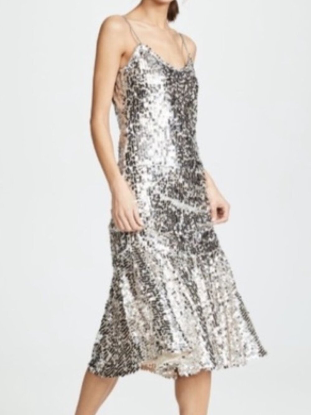 NWT $595 Sz 2 Veronica Beard Silver Metallic Mykola Spaghetti Strap Midi Dress